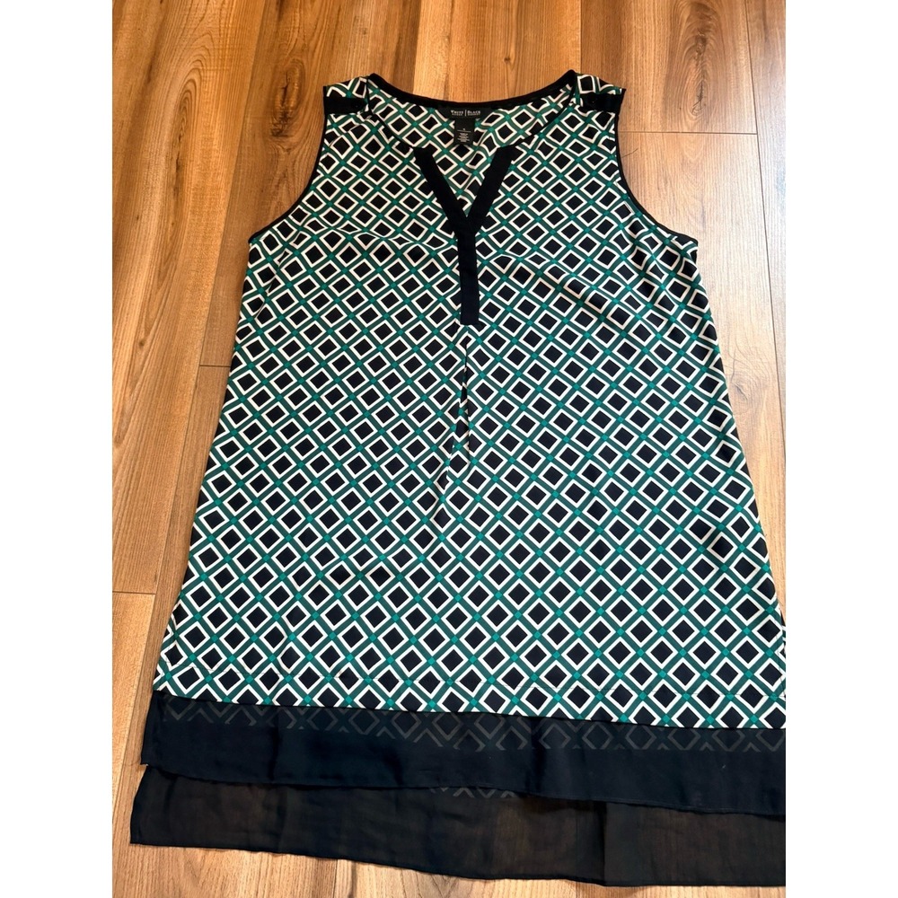 WHBM‎ Tunic Dress Green Black Check Sheer Mini Women's Small Shirt